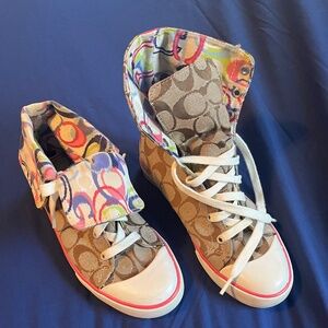 Coach canvas and leather high top ladies, 6.5, multi